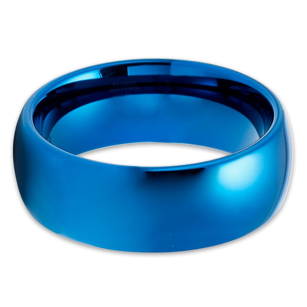 Blue Tungsten Carbide Wedding Ring 8mm Shiny Comfort Fit Hypoallergenic Ring Image 2