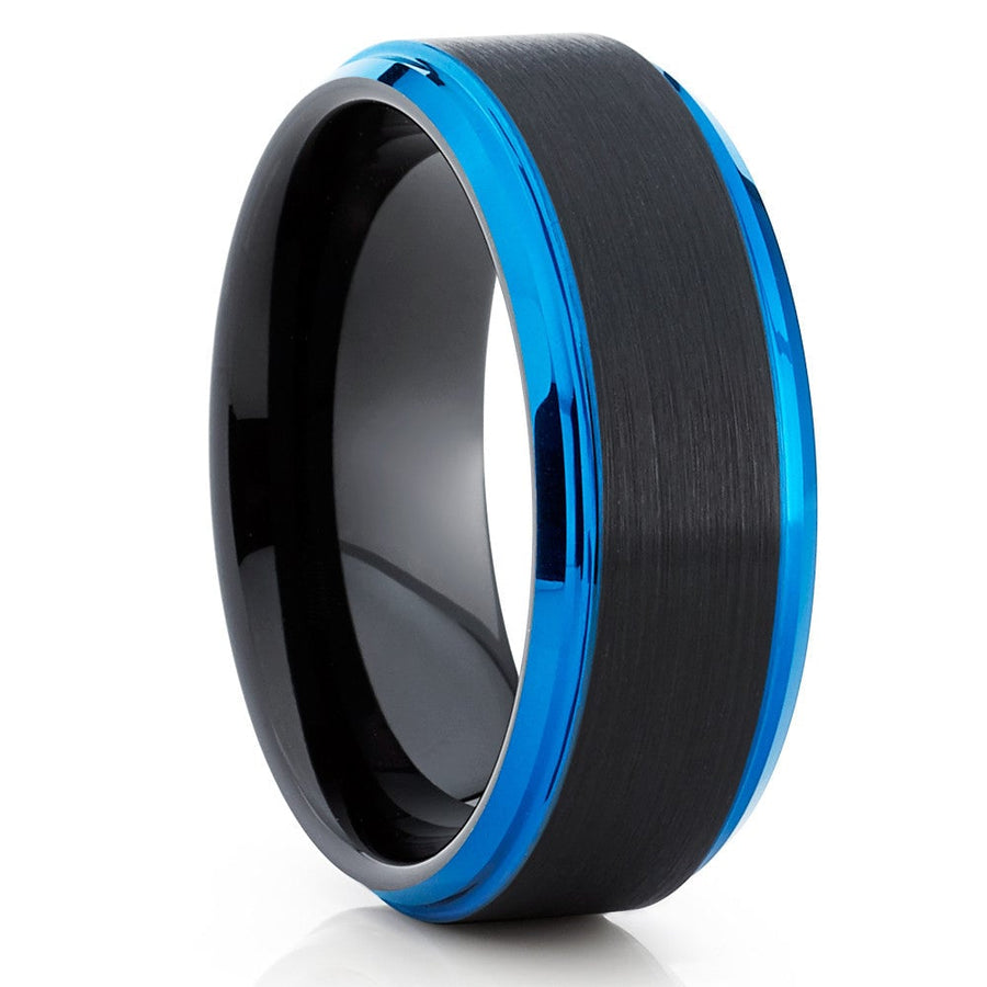 Blue Black Tungsten Wedding Ring 8mm Comfort Fit Cobalt Free Mens Jewelry Image 1