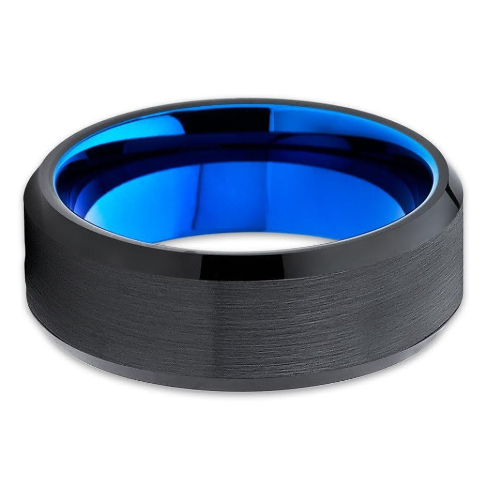 Blue Black Tungsten Carbide Wedding Ring 8mm Comfort Fit Hypoallergenic Two Tone Image 2