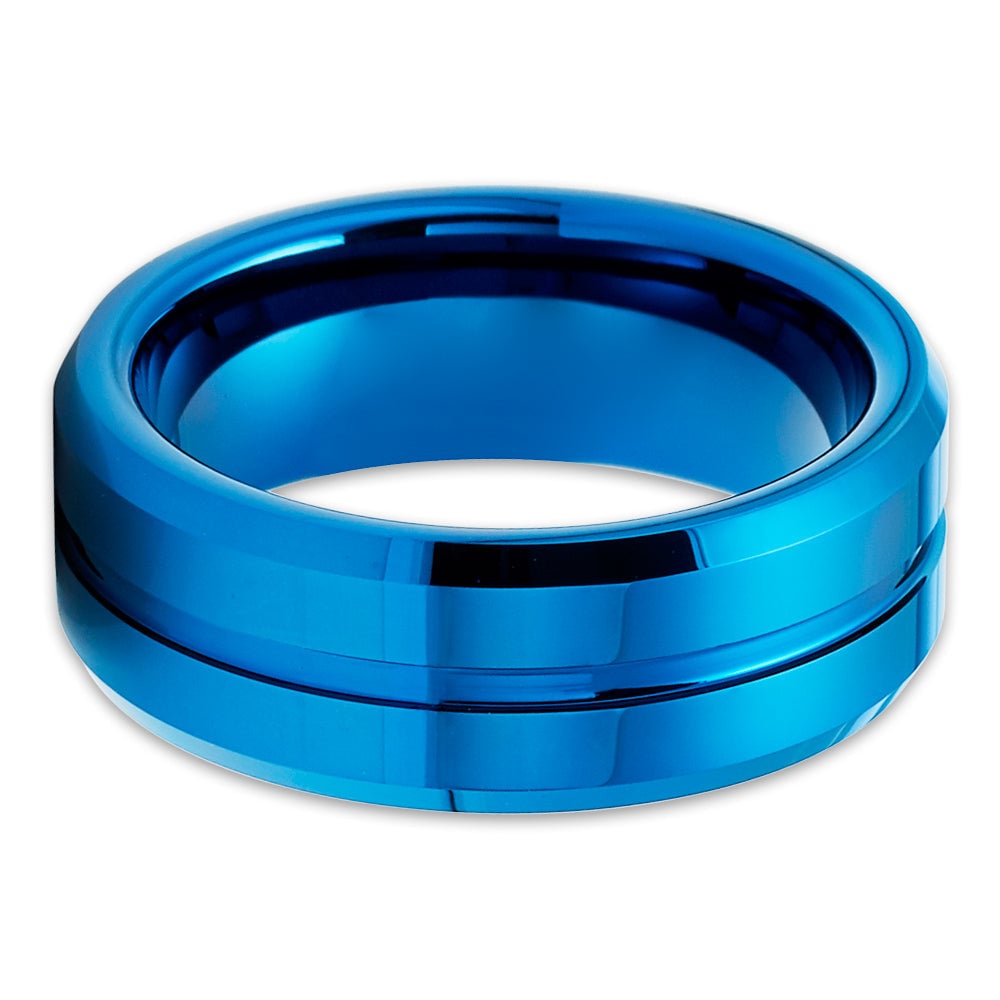 Blue Tungsten Carbide Wedding Ring 8mm Comfort Fit Cobalt Free Hypoallergenic Image 2