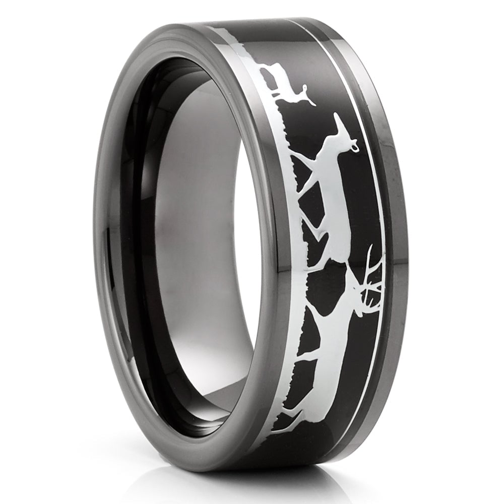 Buck 8mm Black Tungsten Wedding Ring Comfort Fit Waterproof Anniversary Band Image 2