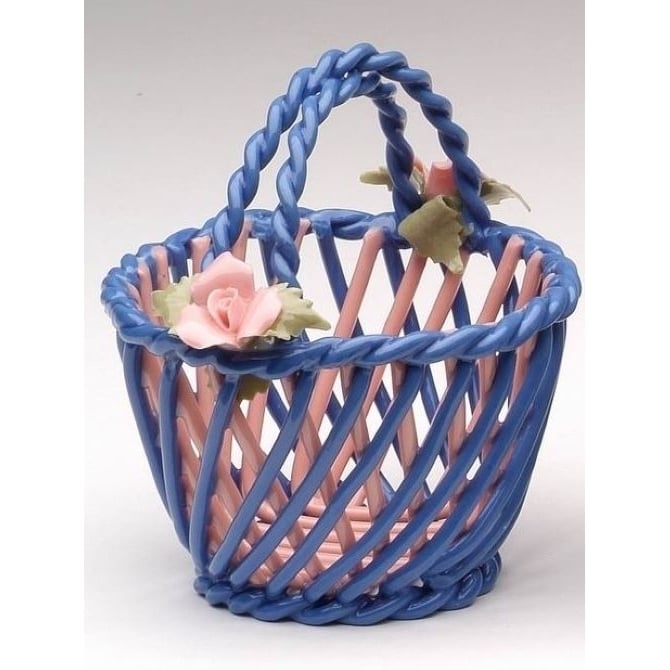 Ceramic Blue Basket with Pink Roses 3.75 inches  Nature Image 3