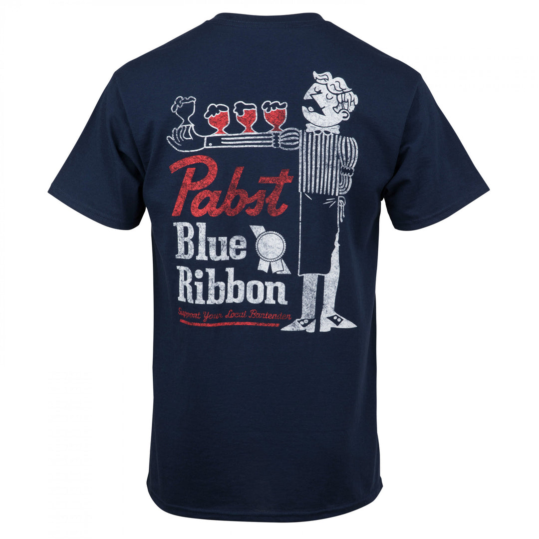 Pabst Blue Ribbon Support Bartenders Front and Back Print T-Shirt Image 3