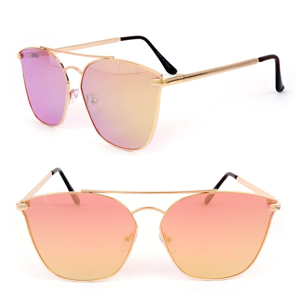 Lux Golden Metal Frame Colorful Mirror Sunglasses UV400 Lens Fashion SunGlasses Image 1