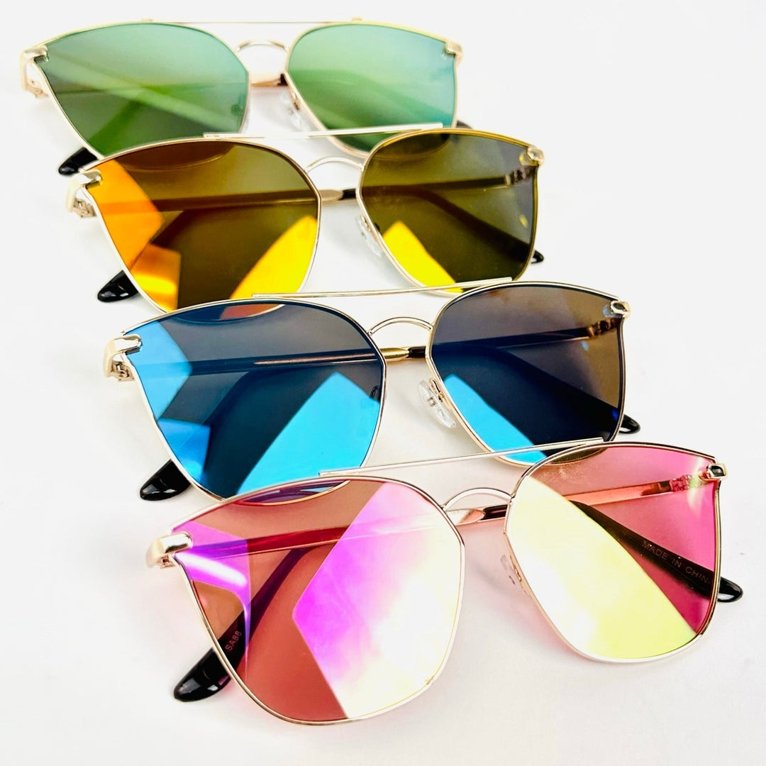 Lux Golden Metal Frame Colorful Mirror Sunglasses UV400 Lens Fashion SunGlasses Image 4