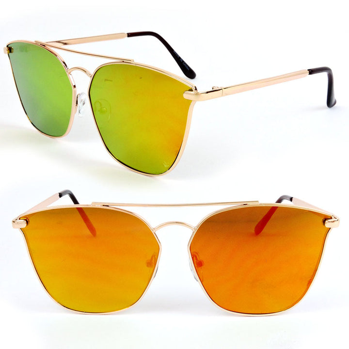 Lux Golden Metal Frame Colorful Mirror Sunglasses UV400 Lens Fashion SunGlasses Image 1