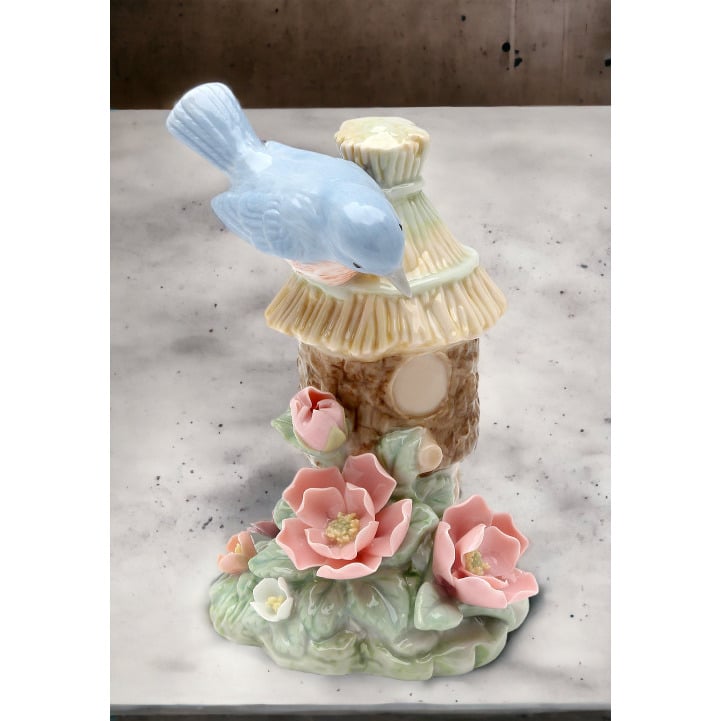 Ceramic Bluebird Birdhouse Figurine 3.75x3.25x5  Mom Image 2