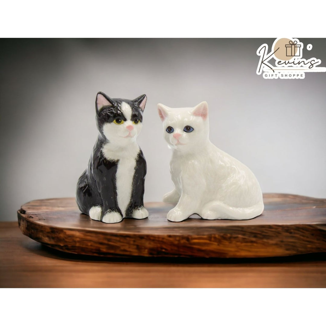 Ceramic Cat Salt and Pepper Shaker Set Black and White Gift for Cat Image 1