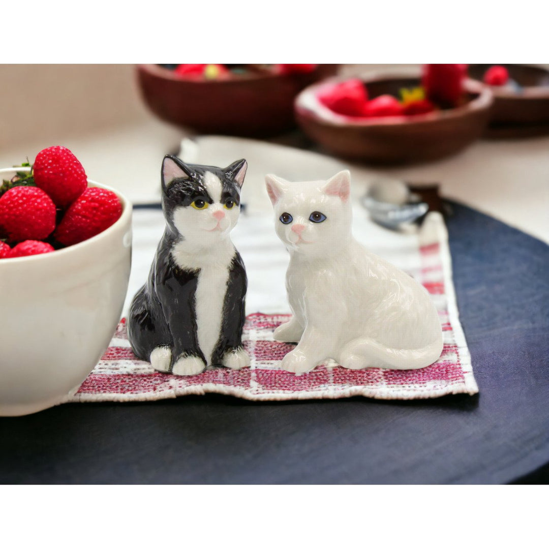 Ceramic Cat Salt and Pepper Shaker Set Black and White Gift for Cat Image 2