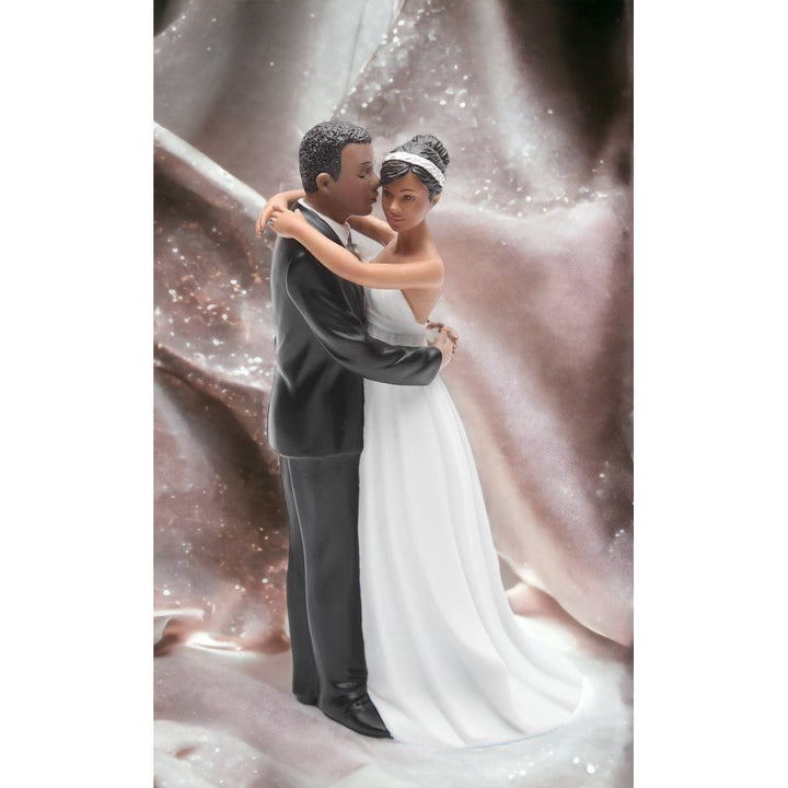 Hand Painted Ceramic African American Wedding Couple Figurine 3.625x3x7 Inches Image 3