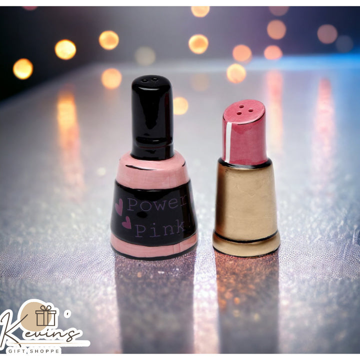 Ceramic Nail Polish Lipstick Salt and Pepper Shakers Image 1