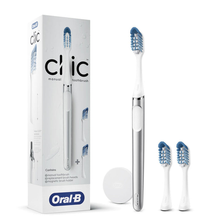 Oral-B Clic Deluxe Starter Kit Manual Toothbrush with 3 Brush Heads and Magnetic Brush Mount White Image 1