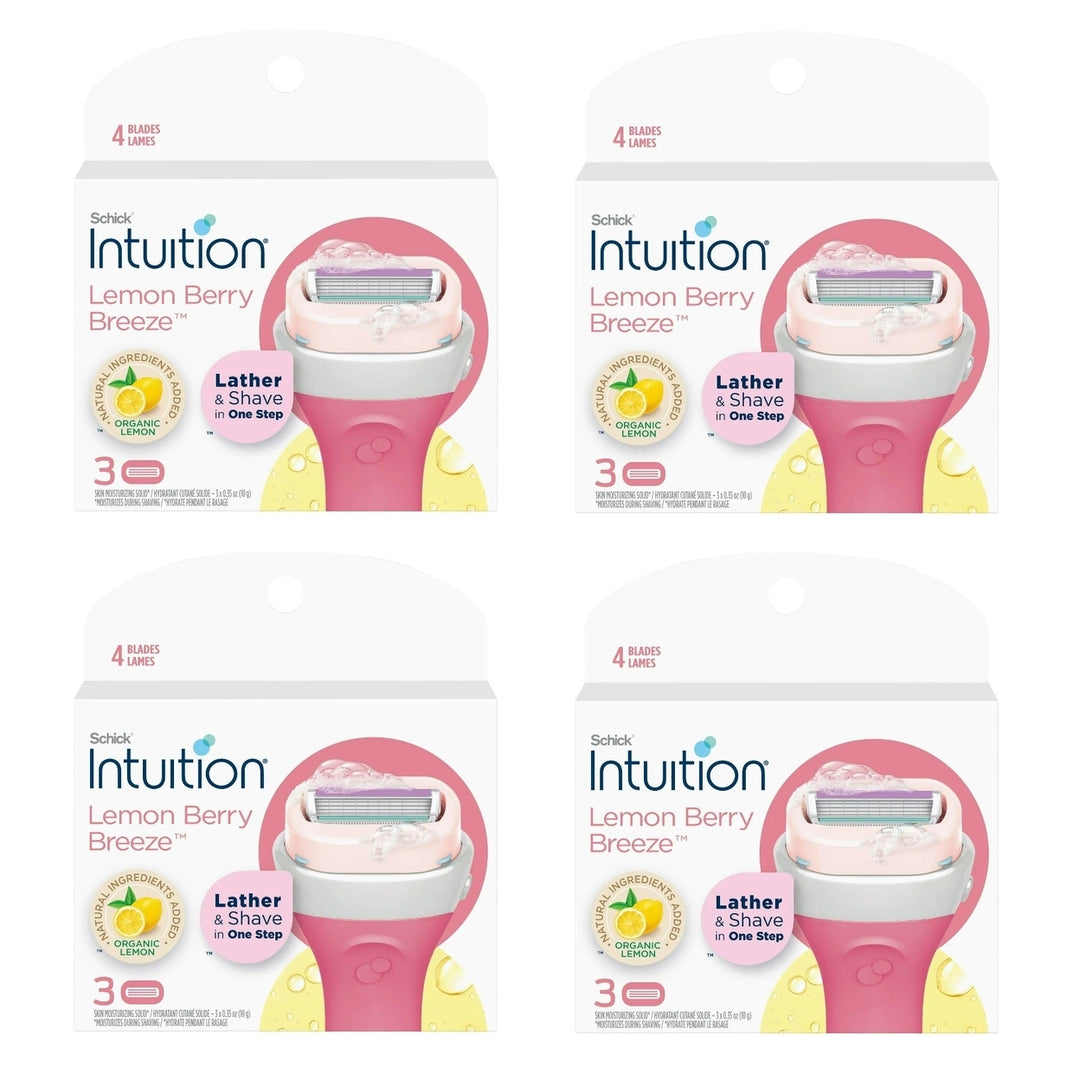 (4 Pack) Schick Intuition 4-Blade Lemon Berry Breeze Razor Cartridge Refills 3ct Image 1