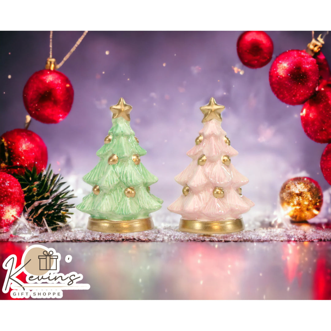 Pastel Ceramic Christmas Tree Salt and Pepper Shakers Image 1