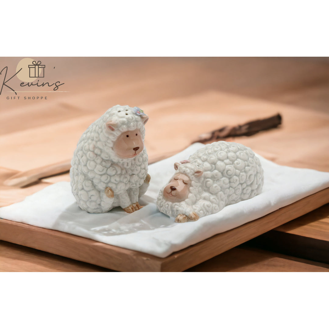 Hand Painted Ceramic Sheep Salt and Pepper Shakers Image 1