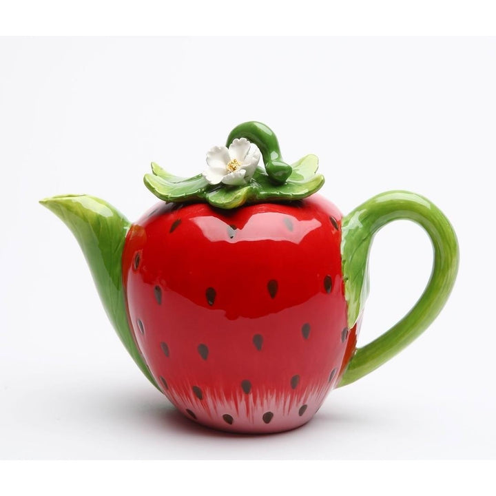 Hand Painted Ceramic Strawberry Teapot 7.125in Holds 12oz Mom Image 3