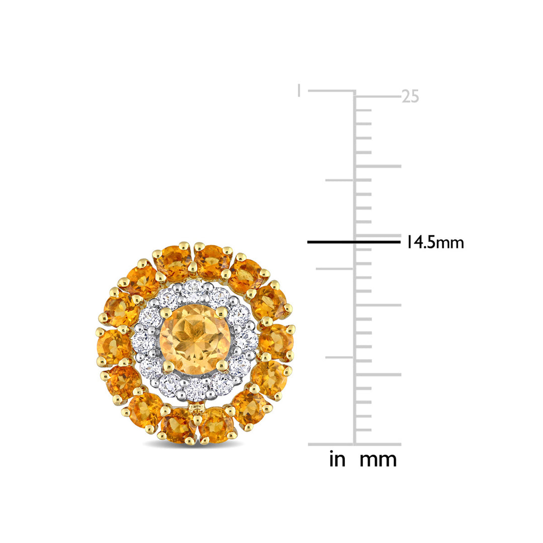 3.52 Carat (ctw) Madeira Citrine and White Topaz Halo Earrings in Yellow Plated Sterling Silver Image 4