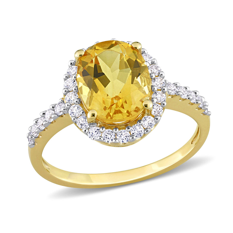 4.00 Carat (ctw) Citrine and Lab-Created White Topaz Halo Ring in 10K Yellow Gold Image 1