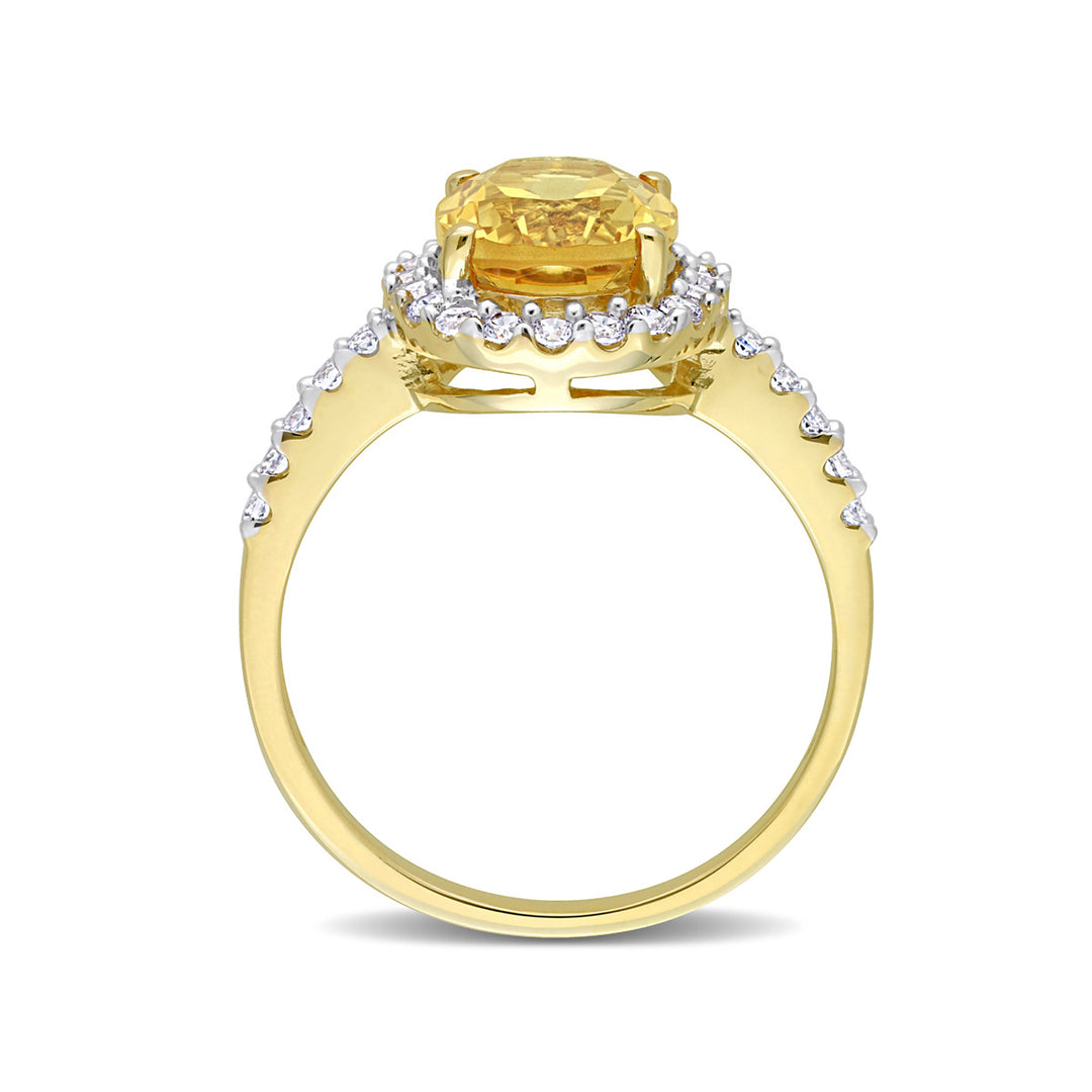 4.00 Carat (ctw) Citrine and Lab-Created White Topaz Halo Ring in 10K Yellow Gold Image 4