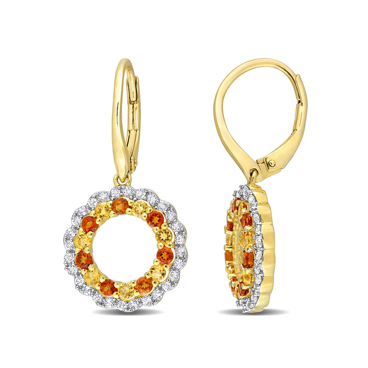 1.54 Carat (ctw) Citrine and White Topaz Circle Dangle Earrings in Yellow Plated Sterling Silver Image 1