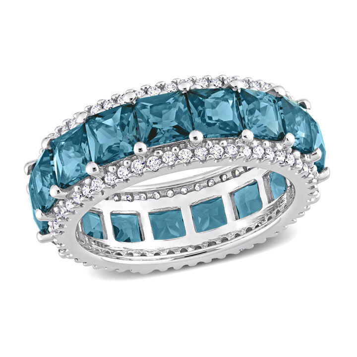 5.78 Carat (ctw) London Blue Topaz Band Ring in 14K White Gold with Diamonds Image 1