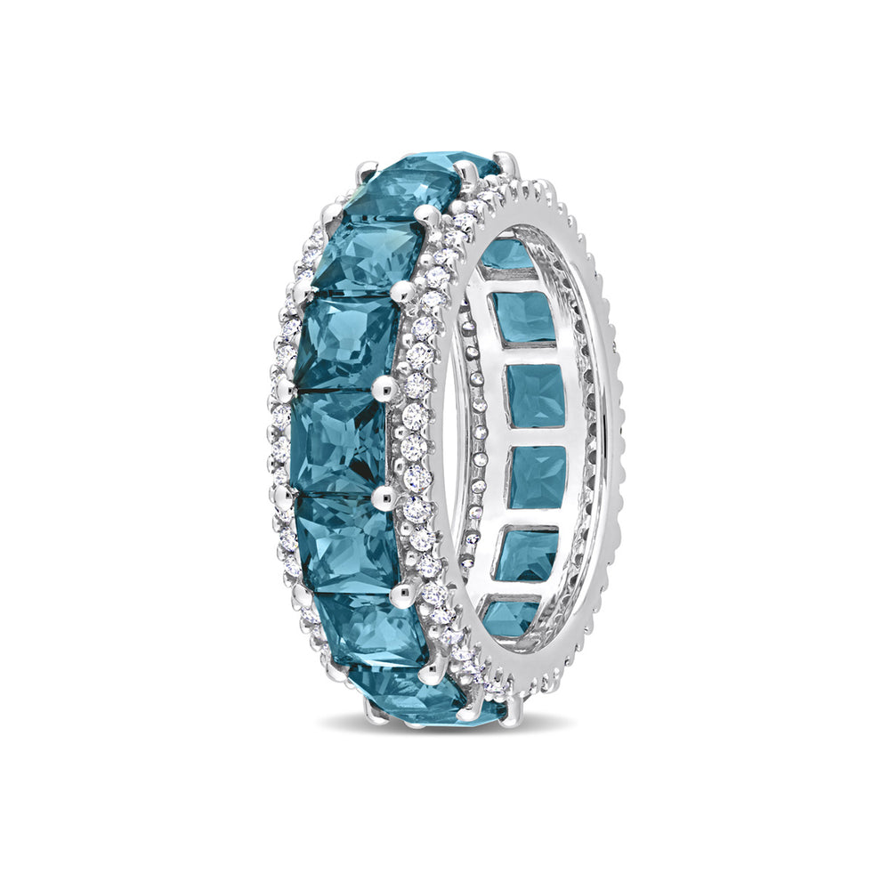 5.78 Carat (ctw) London Blue Topaz Band Ring in 14K White Gold with Diamonds Image 2
