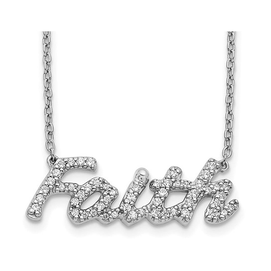 1/4 Carat (ctw) Diamond FAITH Charm Pendant Necklace in 14K White Gold with Chain Image 1