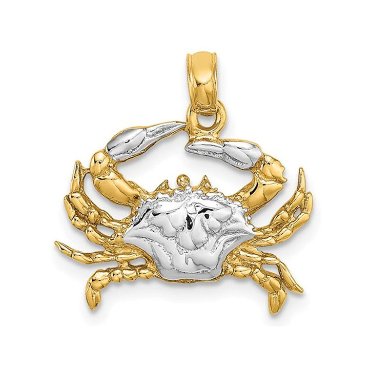 14K Yellow Gold Blue Crab Charm Pendant (No Chain) Image 1