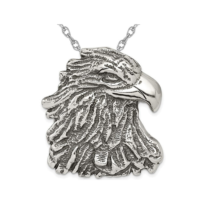 Sterling Silver Antiqued Eagle Head Pendant Necklace with Chain Image 1