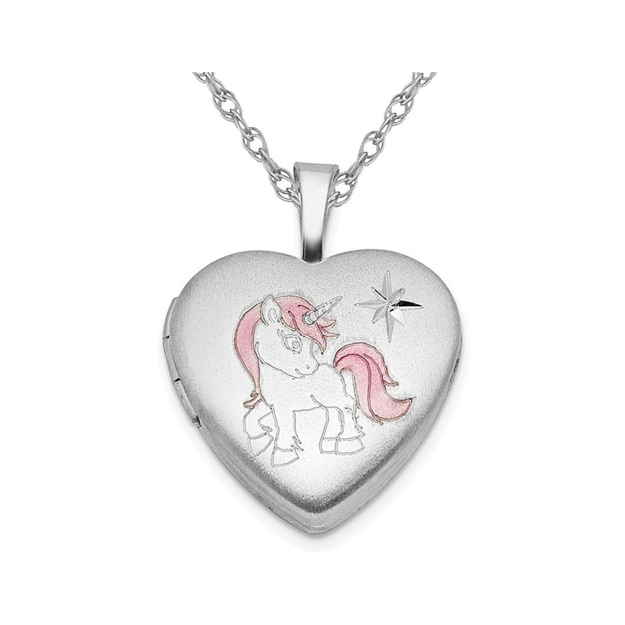 Sterling Silver Satin Polished Unicorn Pendant Locket with Chain Image 1
