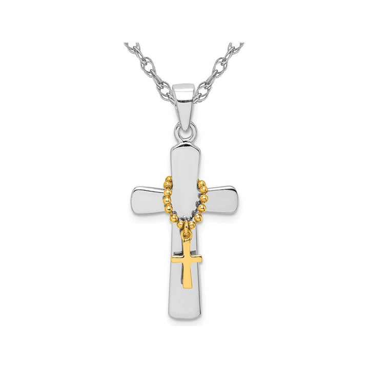 Sterling Silver Polished Double Cross Pendant Necklace with Chain Image 1
