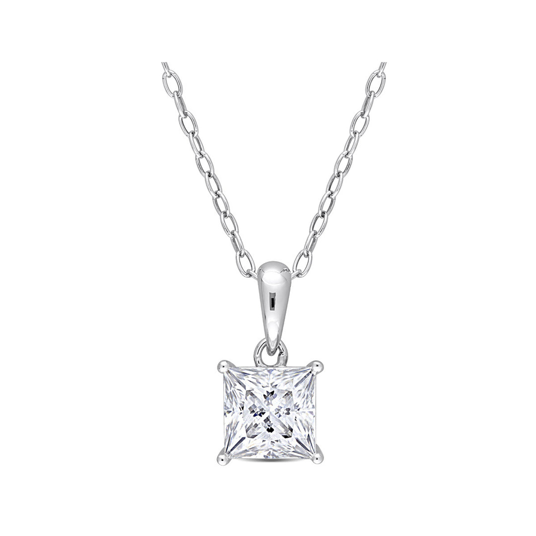 1.25 Carat (ctw) Lab-Created Moissanite Princess-Cut Solitaire Pendant Necklace in Sterling Silver with Chain (8mm) Image 1