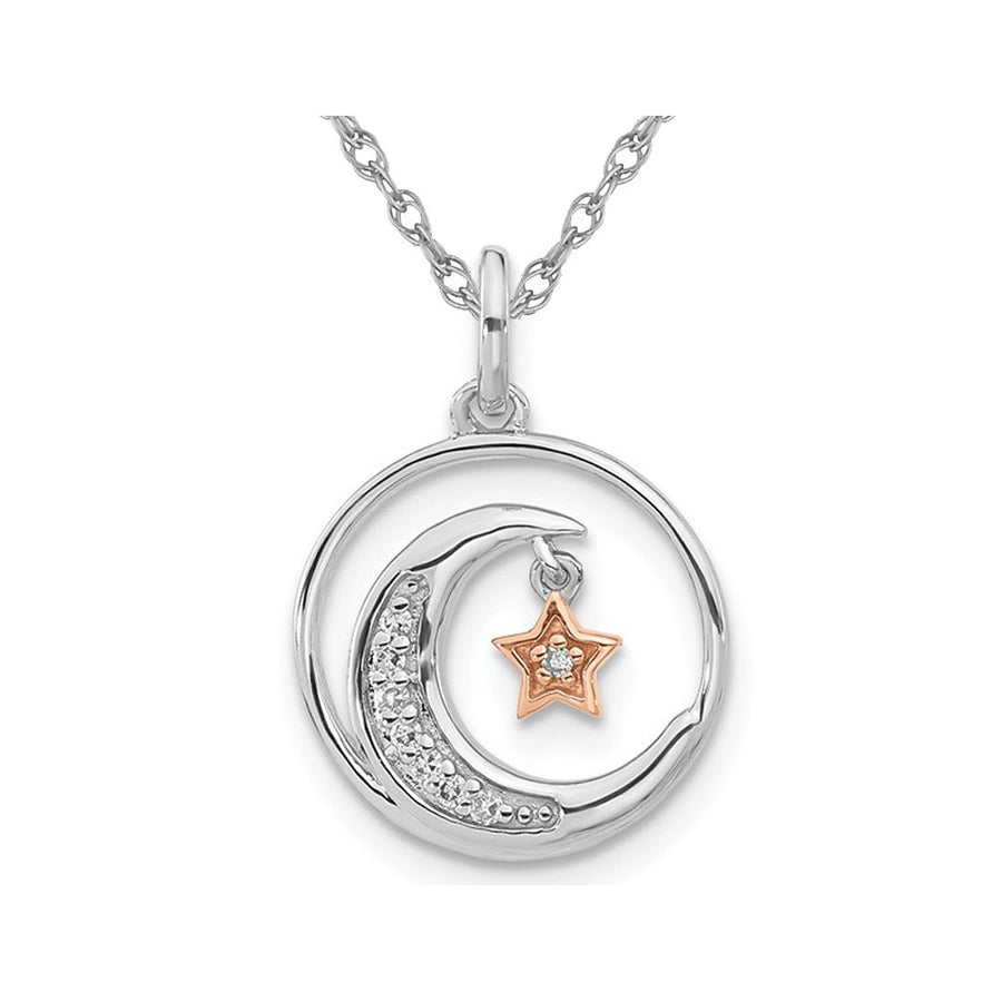 Sterling Silver Moon and Star Charm Pendant Necklace with Chain and Accent Diamonds Image 1