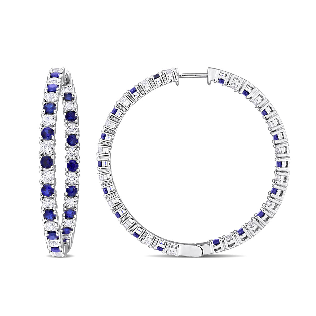 10.44 Carat (ctw) Lab-Created Blue and White Sapphire Hoop Earrings in Sterling Silver Image 1