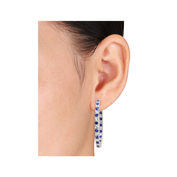 10.44 Carat (ctw) Lab-Created Blue and White Sapphire Hoop Earrings in Sterling Silver Image 2