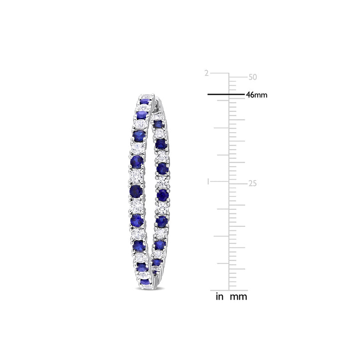 10.44 Carat (ctw) Lab-Created Blue and White Sapphire Hoop Earrings in Sterling Silver Image 4
