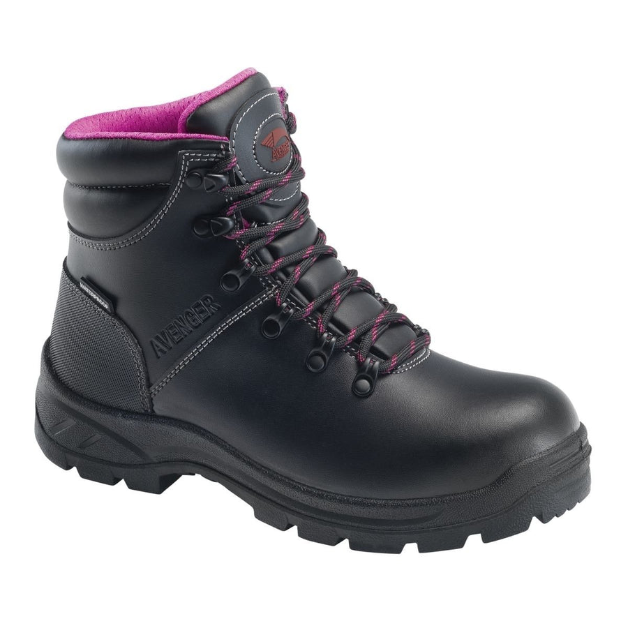 Avenger Womens Waterproof Mid Soft Toe Work Boots Black Pink A8674 Size Options Image 1