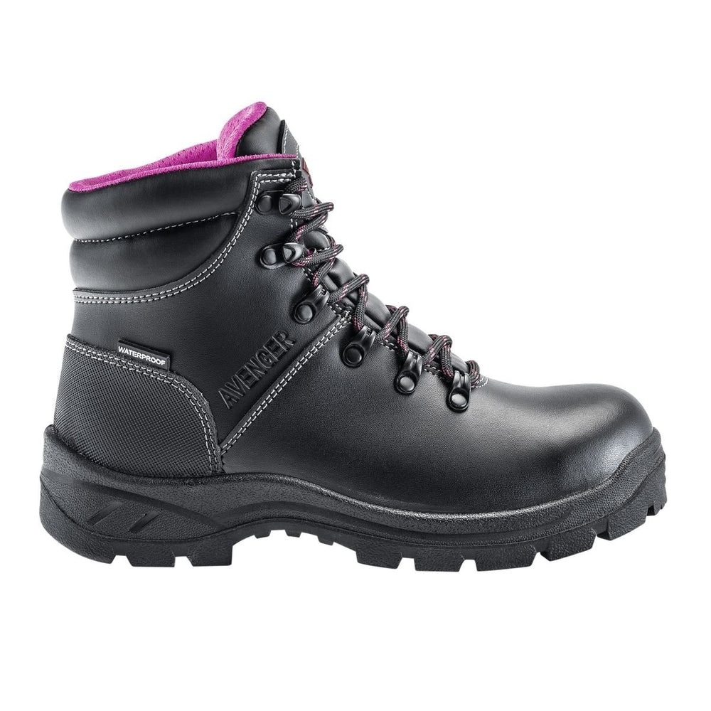 Avenger Womens Waterproof Mid Soft Toe Work Boots Black Pink A8674 Size Options Image 2