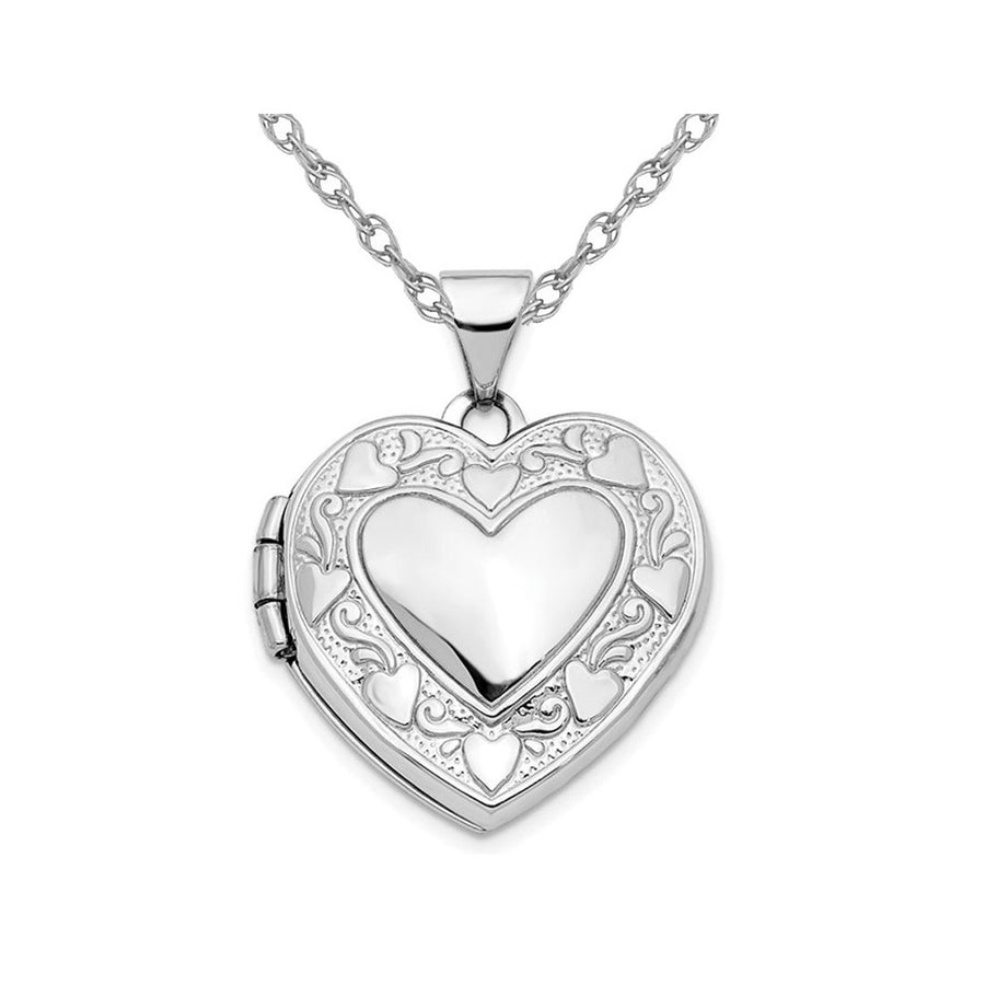 Reversible Heart Locket in 14K White Gold with Chain Image 1
