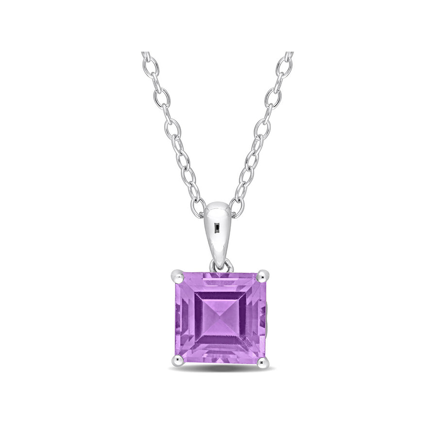 2.25 Carat (ctw) Princess-Cut Amethyst Solitaire Pendant Necklace in Sterling Silver with Chain Image 1
