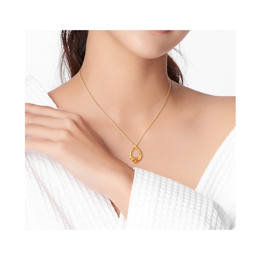 1.96 Carat (ctw) Madeira Citrine Drop Pendant Necklace in Yellow Plated Sterling Silver with Chain Image 2
