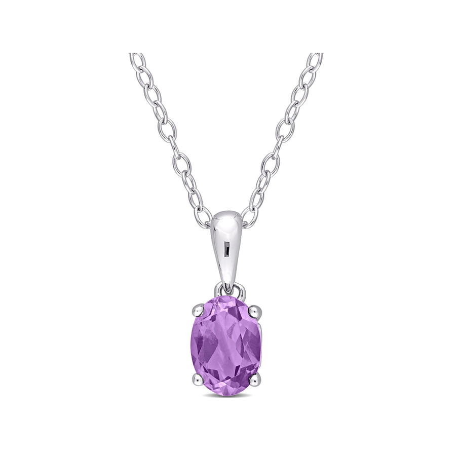 7/10 Carat (ctw) Amethyst Solitaire Oval Pendant Necklace in Sterling Silver with Chain Image 1