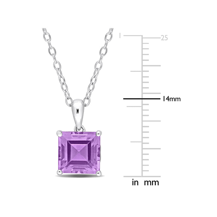2.25 Carat (ctw) Princess-Cut Amethyst Solitaire Pendant Necklace in Sterling Silver with Chain Image 2