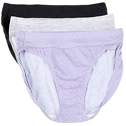 Bali Women 3 Pack Ultra Soft Cotton Modal Bikini Panty - Medium - Purple Dots-Heather Grey-Black Image 1