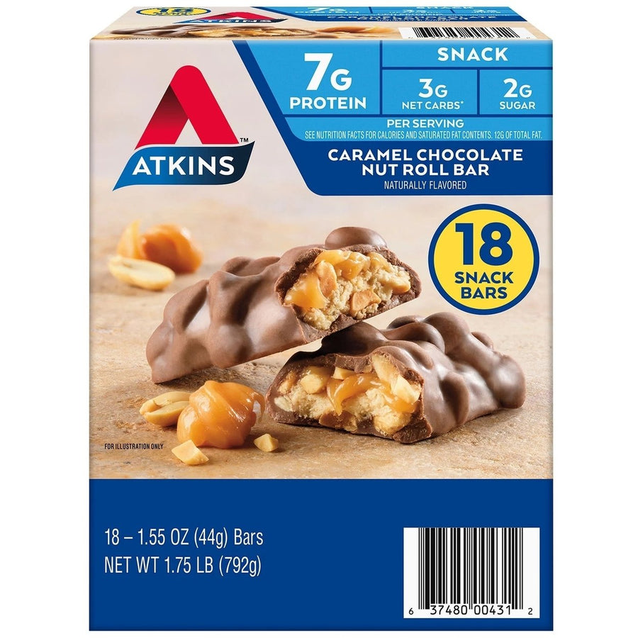 Atkins Caramel Chocolate Nut Roll Snack Bar 1.55 Ounce (Pack of 18) Image 1