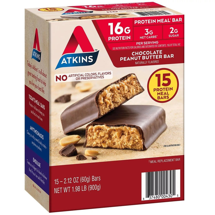 Atkins Chocolate Peanut Butter Meal Bars High Fiber 16g of Protein (15 Count) Image 2