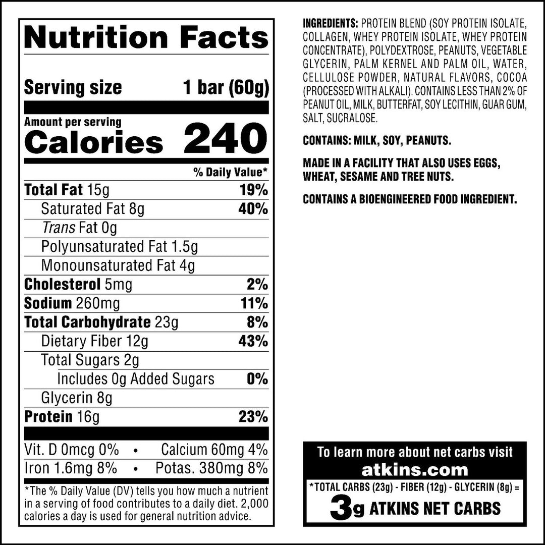 Atkins Chocolate Peanut Butter Meal Bars High Fiber 16g of Protein (15 Count) Image 4