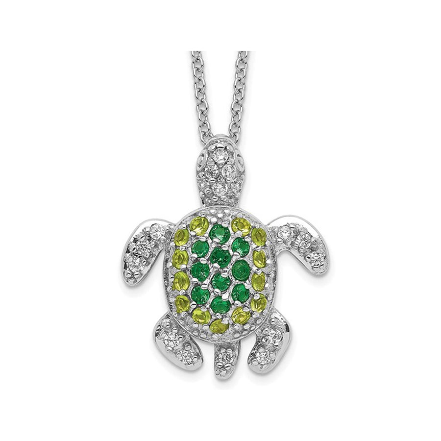 Synthetic Cubic Zirconia (CZ) Turtle Pendant Necklace in Sterling Silver with Chain Image 1