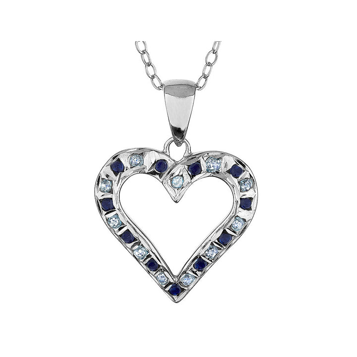 Natural Accent Blue Sapphire and Accent Diamond Heart Pendant Necklace in Sterling Silver with Chain Image 1