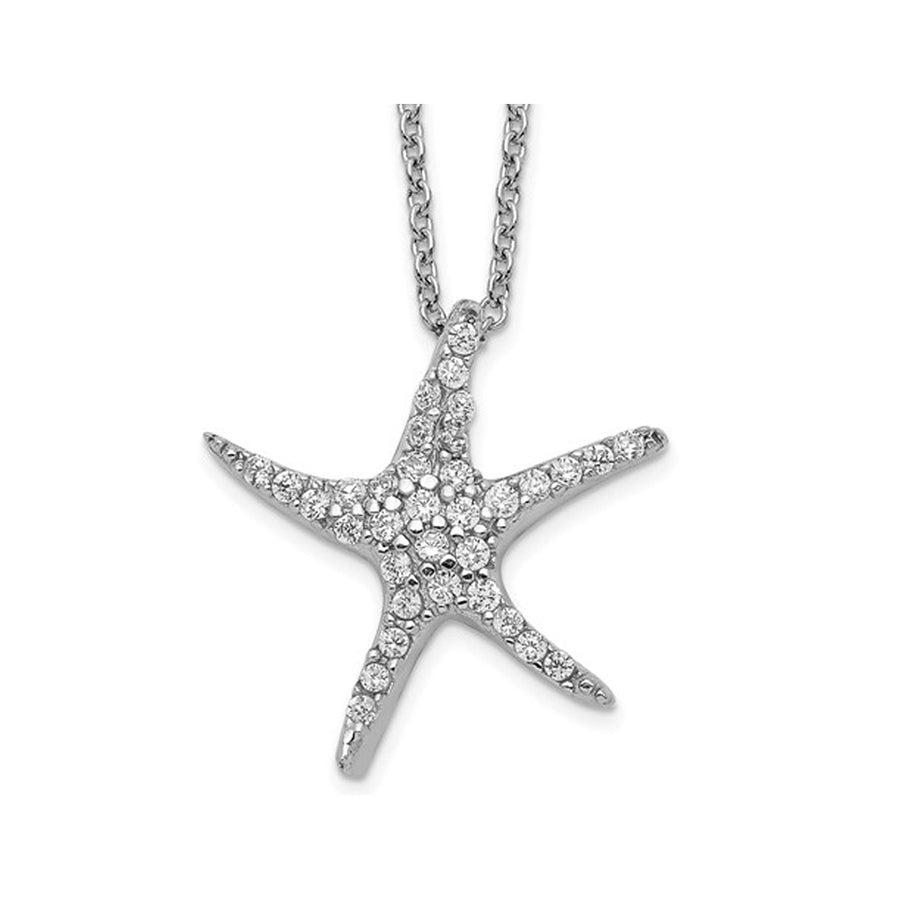 Sterling Silver Starfish Charm Pendant Necklace with Synthetic Cubic Zirconia (CZ)s Image 1